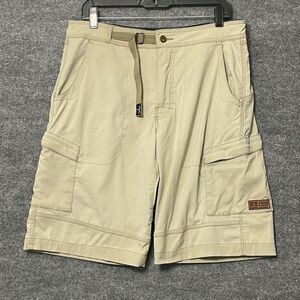 Prana Zion Shorts Mens M‎ Beige Vented Cargo Belted Hiking Breathe 12" Inseam
